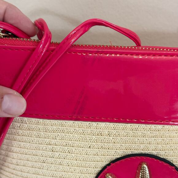 Coastal Starfish Beach Bag Pink Paper Straw Crossbody Purse Summer Resort Tote - Picture 2 of 8